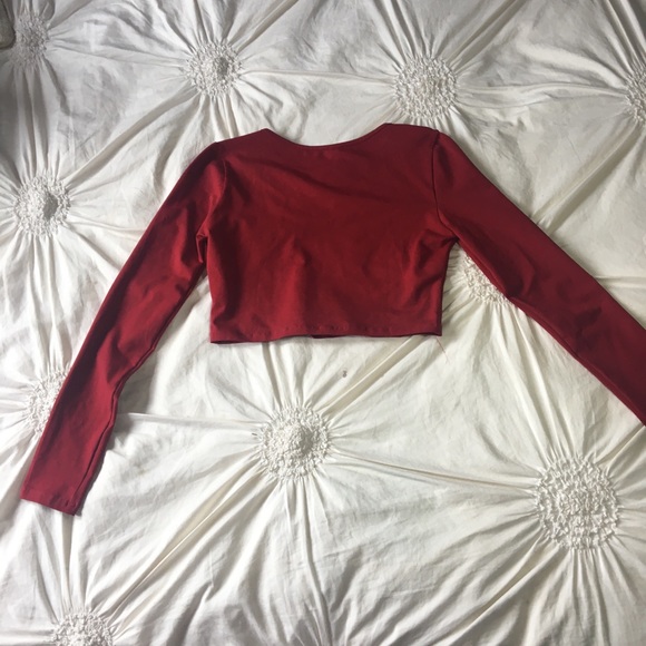 solid fitted crop top long sleeve red medium ‼️❣️ - Picture 2 of 2